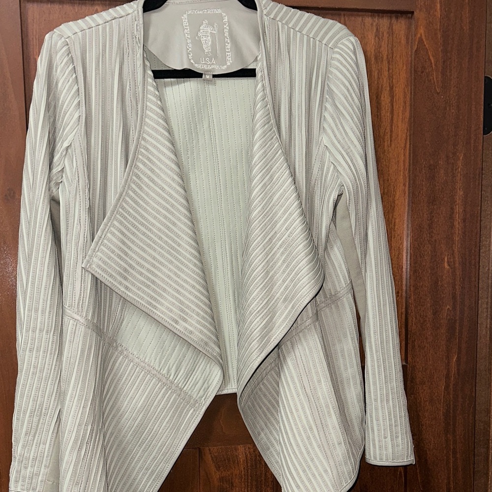 My Tribe Light Gray Draped Leather Jacket - Picture 7 of 16
